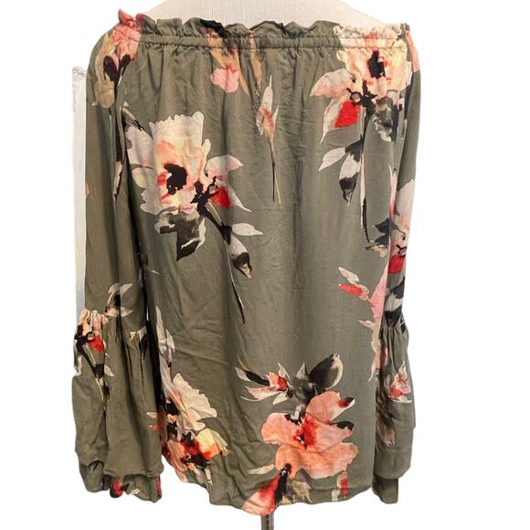 White House Black Market Floral Off-Shoulder Blouse - Green and Pink - Picture 6 of 11